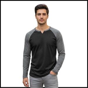 Civil Society Men's Charcoal and Heather Gray Long Sleeve Shirt. XL